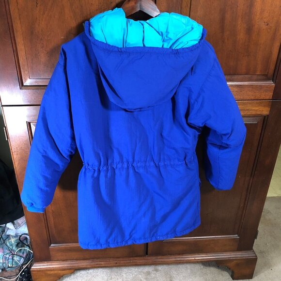 L.L. Bean Women's Down Coat Large? Hooded Winter Jacket Blue Nylon Coat - Picture 14 of 16